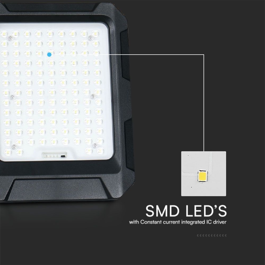 Соларен LED прожектор LED/15W/3,7V IP65 4000K 12000 mAh черен + дистанционно управление