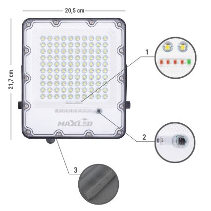 LED Екстериорен димируема соларен прожектор LED/100W/3,2V 4500K IP65 черен + дистанционно управление