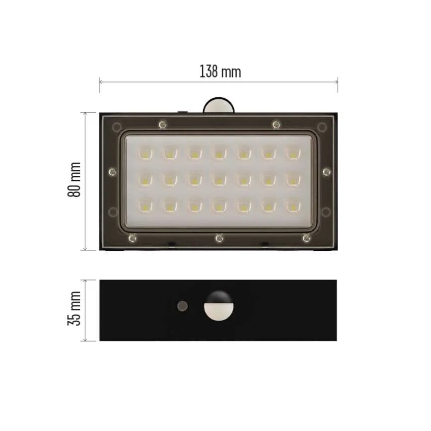LED соларен прожектор с датчик за движение LED/3,7V 1200mAh 4000K IP65 черен