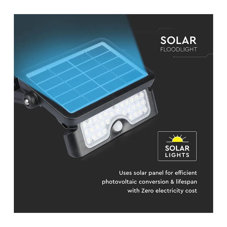 LED соларен прожектор със сензор LED/5W/3,7V IP65 4000K 3000 mAh