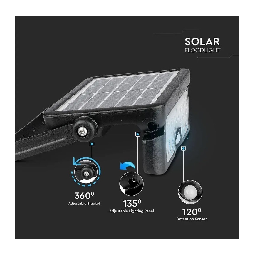 LED соларен прожектор със сензор LED/5W/3,7V IP65 4000K 3000 mAh