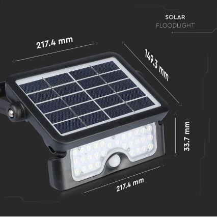 LED соларен прожектор със сензор LED/5W/3,7V IP65 4000K 3000 mAh
