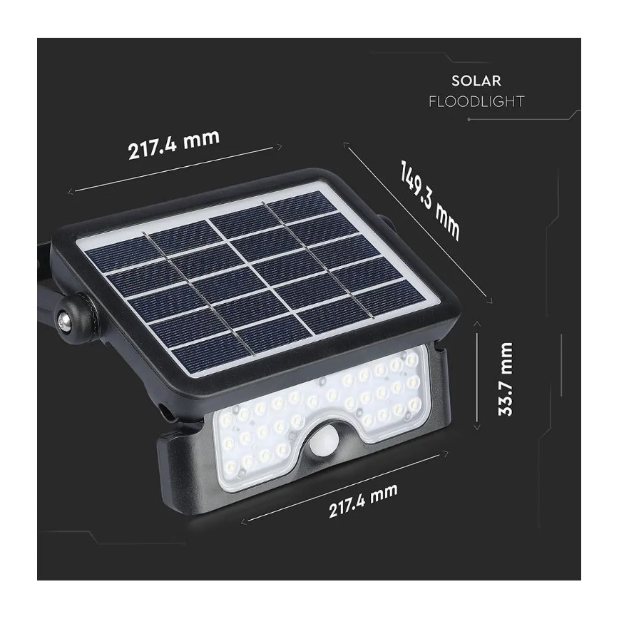 LED соларен прожектор със сензор LED/5W/3,7V IP65 4000K 3000 mAh