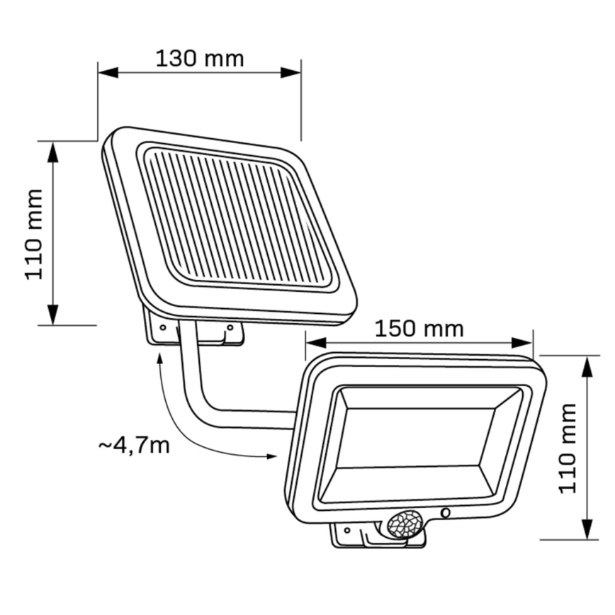 LED Соларен прожектор със сензор DUO LED/1W/3,7V 1200 mAh IP44