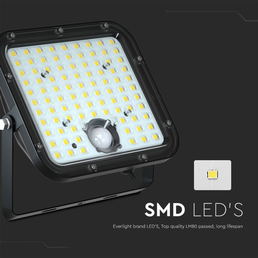 LED Соларен прожектор със сензор LED/30W/6,4V 6400K + дистанционно управление