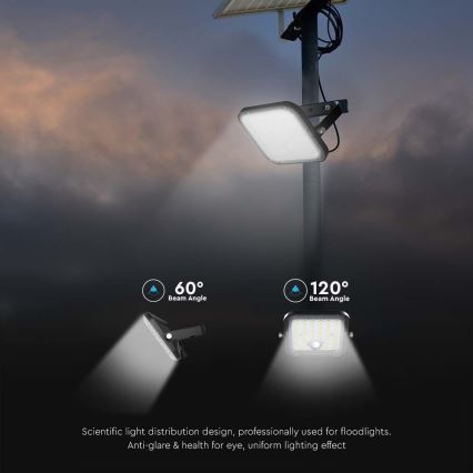 LED Соларен прожектор със сензор LED/30W/6,4V 6400K + дистанционно управление