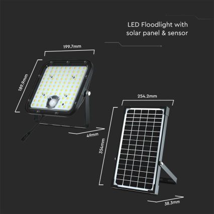 LED Соларен прожектор със сензор LED/30W/6,4V 6400K + дистанционно управление