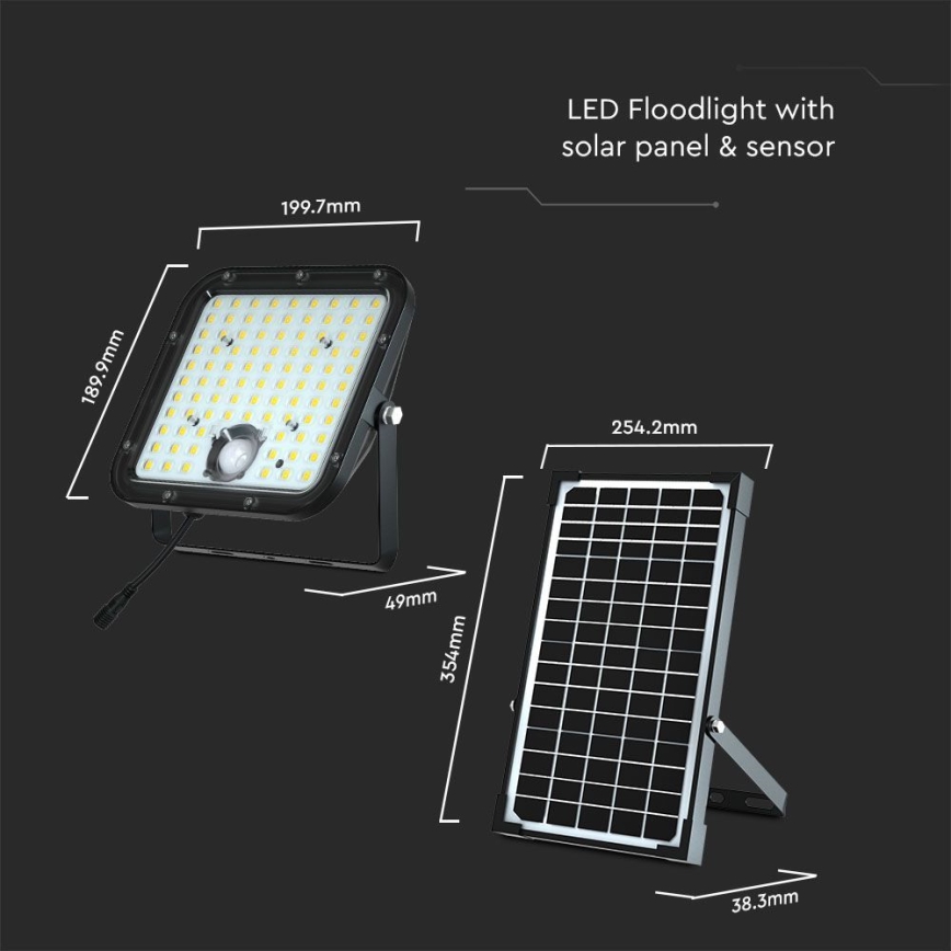 LED Соларен прожектор със сензор LED/30W/6,4V 6400K + дистанционно управление