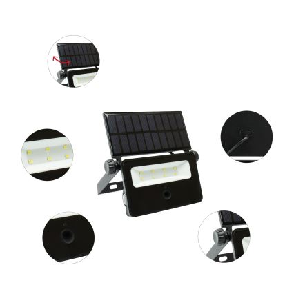 LED Соларен прожектор със сензор NOCTIS LED/2W/1800 mAh 3,7V 6000K IP65