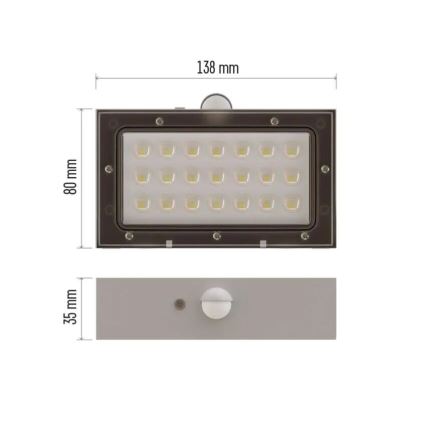 LED Соларен прожектор със сензор за движение LED/3,7V 1200mAh 4000K IP65 бял