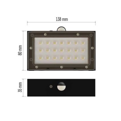 LED Соларен прожектор със сензор за движение LED/3,7V 1200mAh 4000K IP65 черен