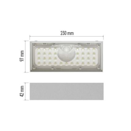 LED Соларен прожектор със сензор за движение LED/3,7V 3000mAh 4000K IP65 бял