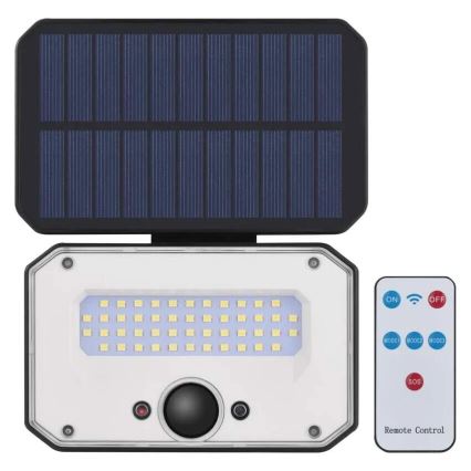 LED Соларен прожектор със сензор за движение SPILO LED/3,7V 3600mAh 3000K IP54 + дистанционно управление