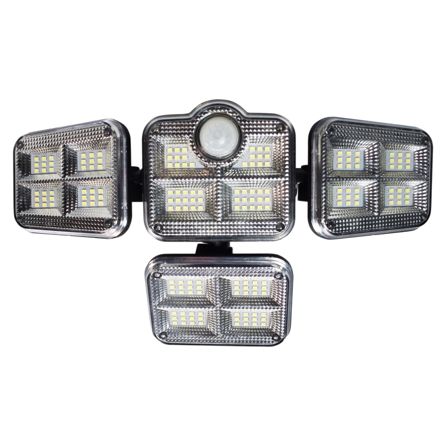 LED Соларен прожектор със сензори за движение и за здрач LED/30W/3,7V 2400 mAh IP47 + дистанционно управление