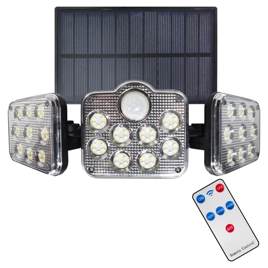 LED Соларен прожектор със сензори за движение и за здрач LED/20W/3,7V 1200 mAh IP44 + дистанционно управление