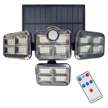 LED Соларен прожектор със сензори за движение и за здрач LED/30W/3,7V 2400 mAh IP47 + дистанционно управление