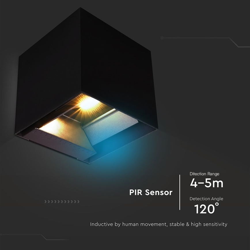 LED соларен стенен осветител с сензор LED/9W/3,7V 3000/4000/5000K 2600 mAh IP65 черен