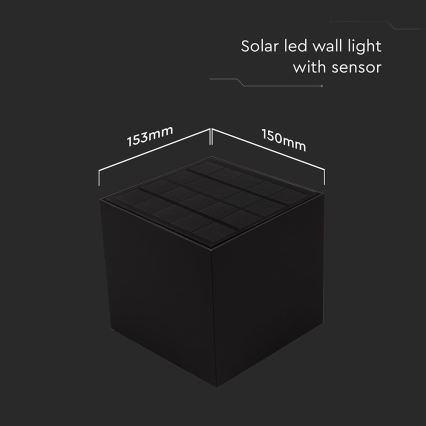LED соларен стенен осветител с сензор LED/9W/3,7V 3000/4000/5000K 2600 mAh IP65 черен