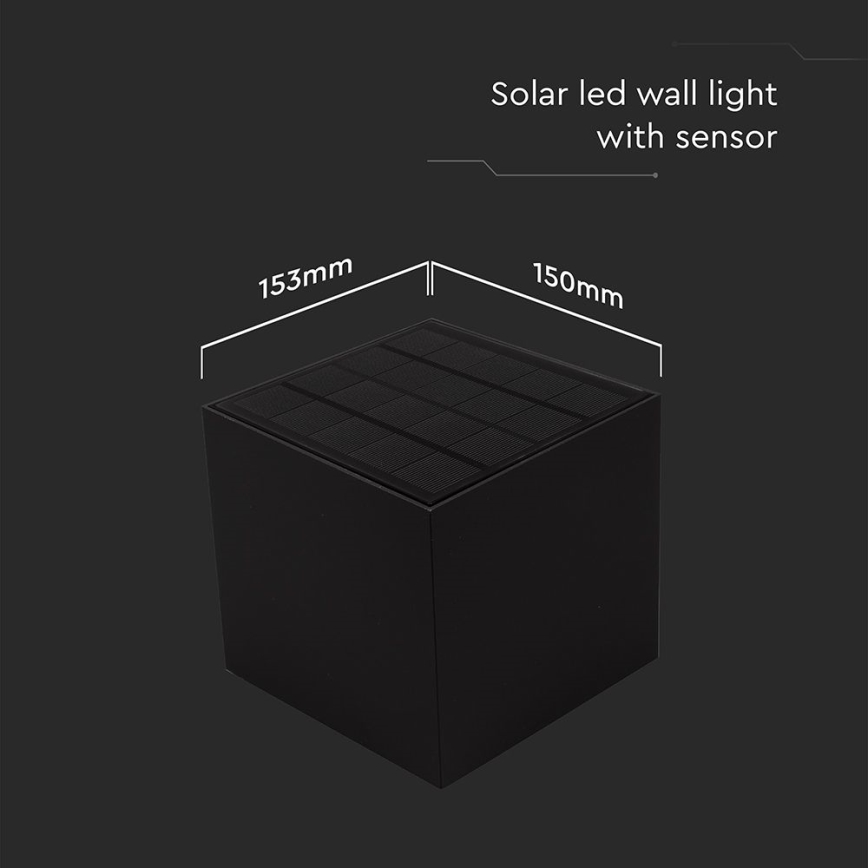 LED соларен стенен осветител с сензор LED/9W/3,7V 3000/4000/5000K 2600 mAh IP65 черен