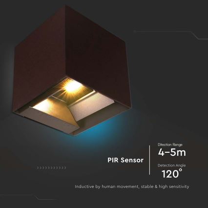 LED соларен стенен осветител с сензор LED/9W/3,7V 3000/4000/5000K 2600 mAh IP65 кафяв