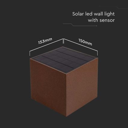LED соларен стенен осветител с сензор LED/9W/3,7V 3000/4000/5000K 2600 mAh IP65 кафяв