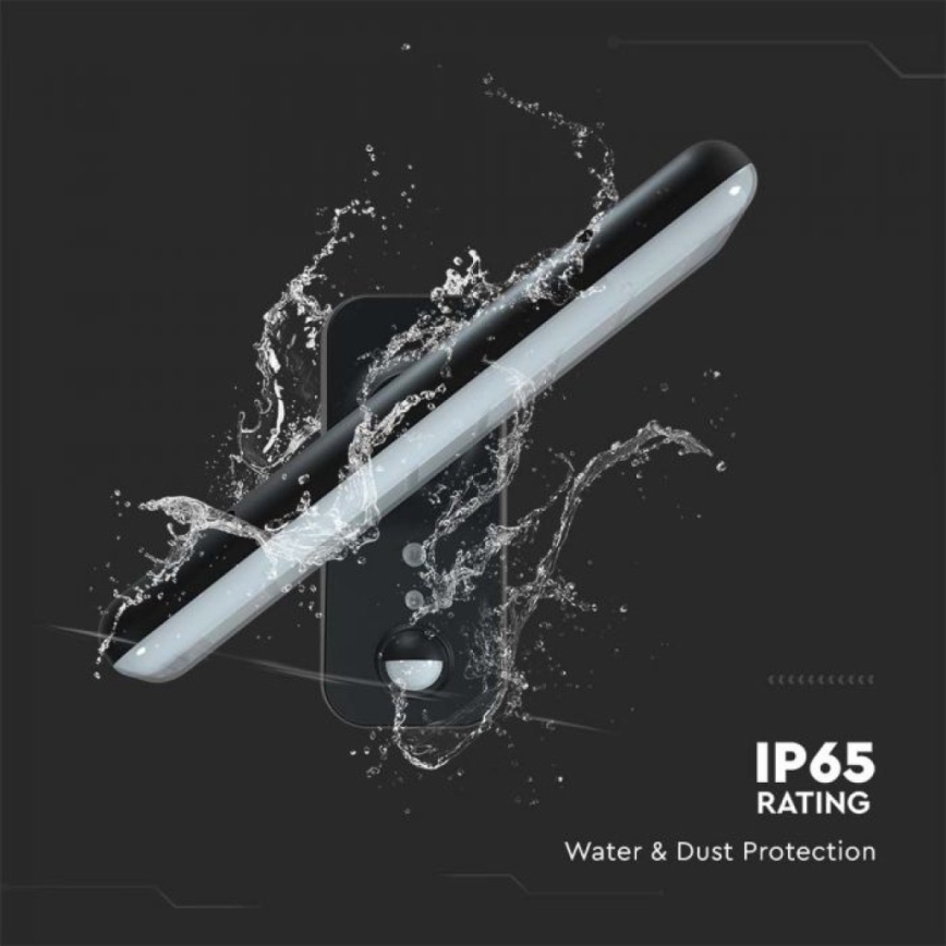 LED соларен стенен осветител с сензор LED/15W/3,2V 4000K/6000K IP65 6000 mAh черен