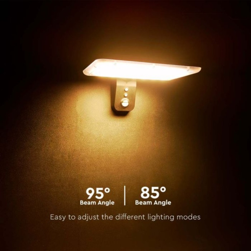 LED соларен стенен осветител с сензор LED/15W/3,2V 4000K/6000K IP65 6000 mAh черен