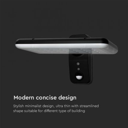 LED соларен стенен осветител с сензор LED/15W/3,2V 4000K/6000K IP65 6000 mAh черен