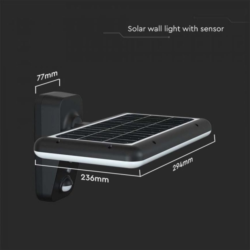 LED соларен стенен осветител с сензор LED/15W/3,2V 4000K/6000K IP65 6000 mAh черен