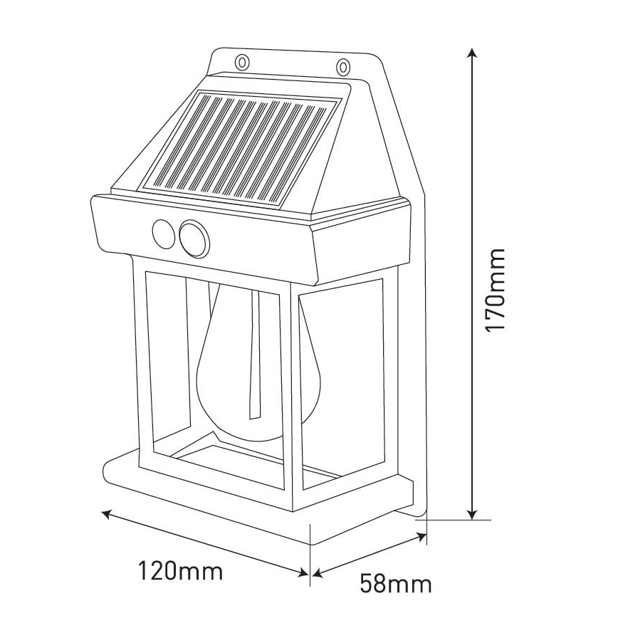LED соларен стенен фенер с сензор LANTER LED/1W/3,7V 1200 mAh IP44 черен