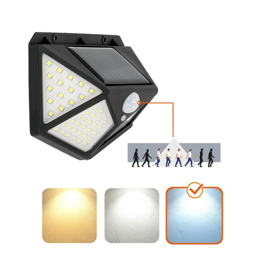 LED соларен стенен фенер с сензор LED/1W/3,7V 6500K IP44 1200 mAh