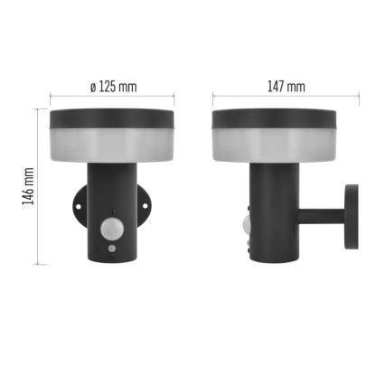 LED соларен стенен осветител с сензор LED/2W/3,7V 1200 mAh IP44