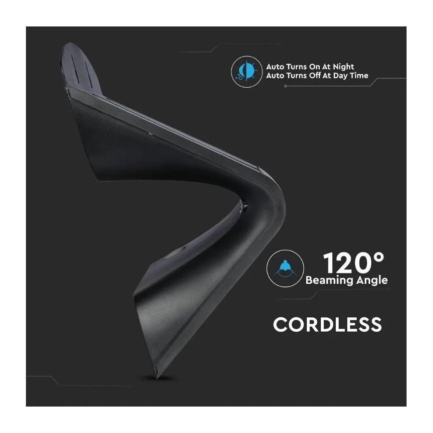 LED соларен стенен фенер с сензор LED/7W/3,7V 4000K IP65 4000 mAh черен