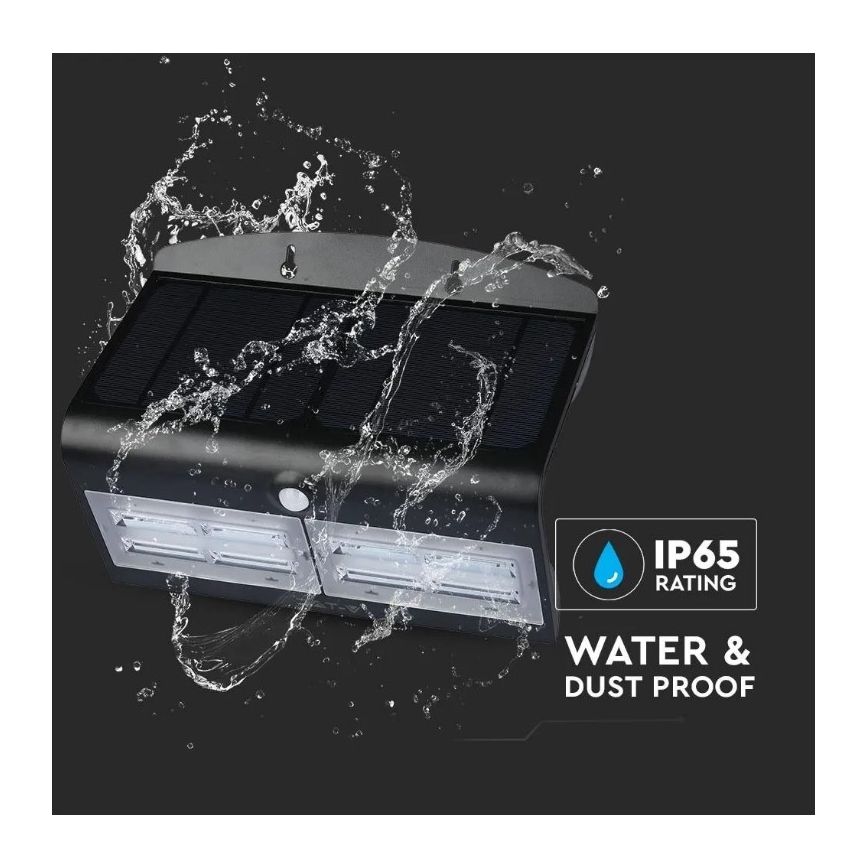 LED соларен стенен фенер с сензор LED/7W/3,7V 4000K IP65 4000 mAh черен