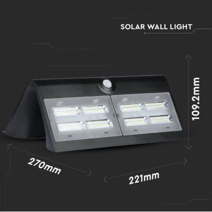 LED соларен стенен фенер с сензор LED/7W/3,7V 4000K IP65 4000 mAh черен