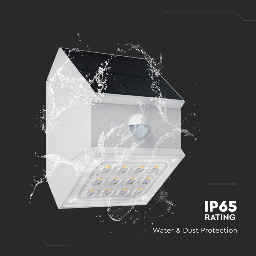 LED стенен соларен осветител със сензор LED/2,5W/3,7V 3000/4000/6000K IP65 1200 mAh бял