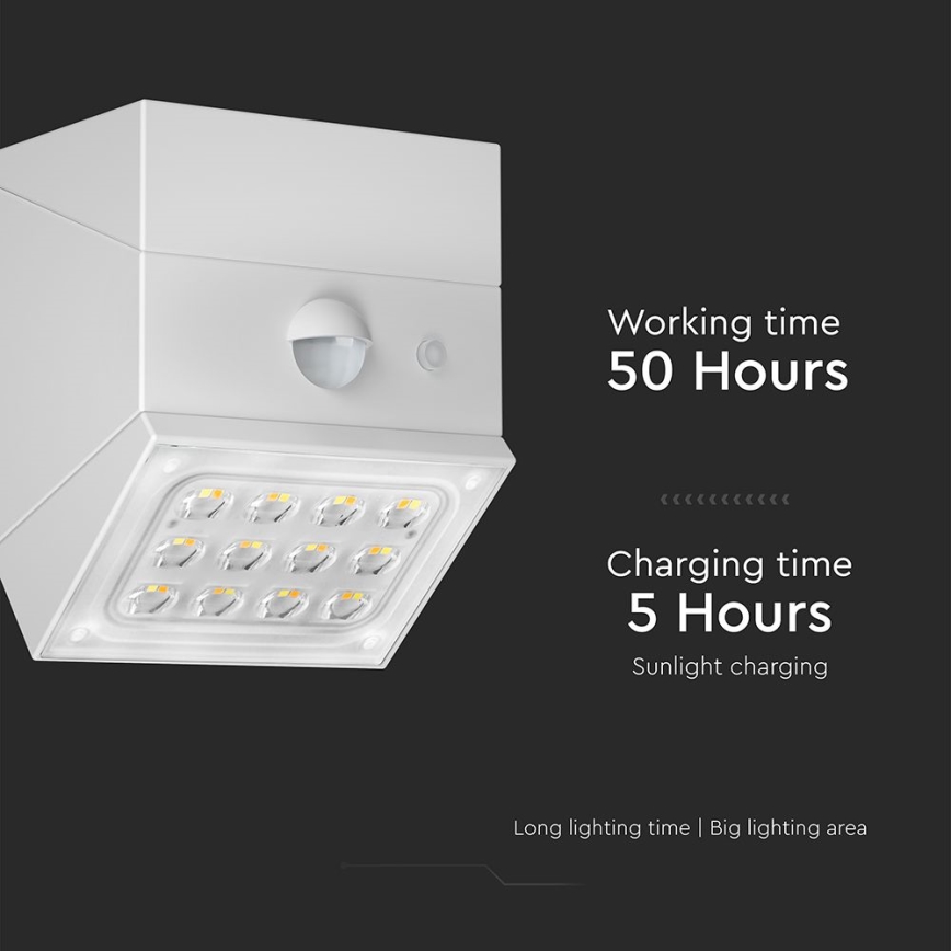 LED стенен соларен осветител със сензор LED/2,5W/3,7V 3000/4000/6000K IP65 1200 mAh бял