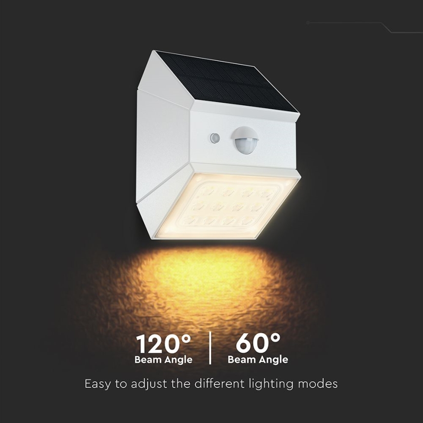 LED стенен соларен осветител със сензор LED/2,5W/3,7V 3000/4000/6000K IP65 1200 mAh бял