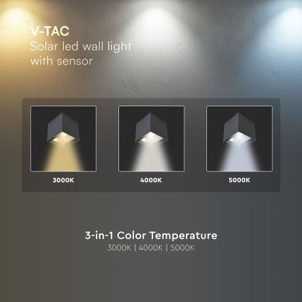 LED соларно стенно осветително тяло със сензор LED/9W/5V 3000/4000/5000K IP65 2600 mAh антрацит