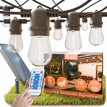 LED соларна декоративна гирлянда с регулируема яркост 10xE27/0,3W/3/5V USB 2400 mAh 10,62 m IP65 черна + дистанционно управление