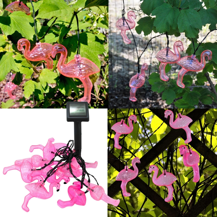 LED Соларна декоративна верига 10xLED/1,2V 300 mAh 3,8 m IP44 фламинго
