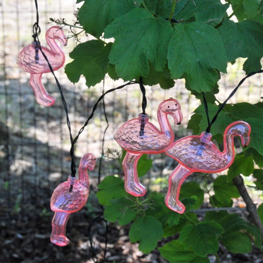 LED Соларна декоративна верига 10xLED/1,2V 300 mAh 3,8 m IP44 фламинго