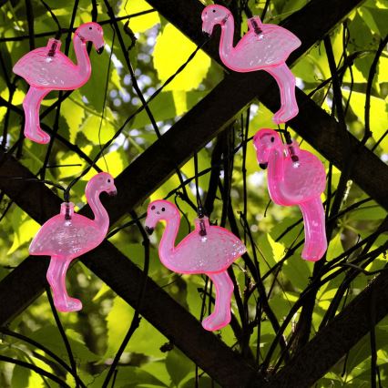 LED Соларна декоративна верига 10xLED/1,2V 300 mAh 3,8 m IP44 фламинго