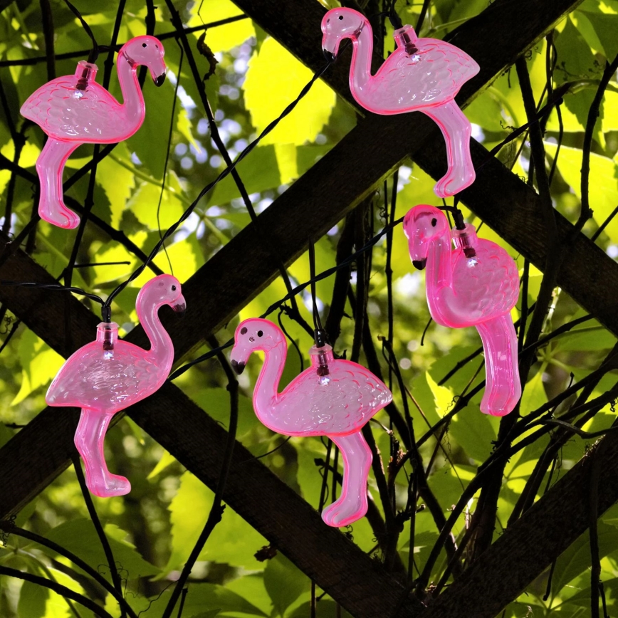 LED Соларна декоративна верига 10xLED/1,2V 300 mAh 3,8 m IP44 фламинго