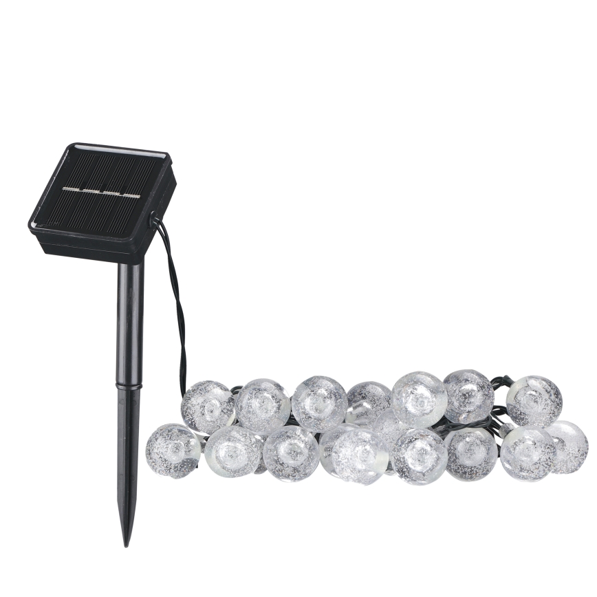 LED соларна декоративна верига BUBBLE GLASS 20xLED/8 функции 4,85 м 600 mAh IP44 топла бяла светлина