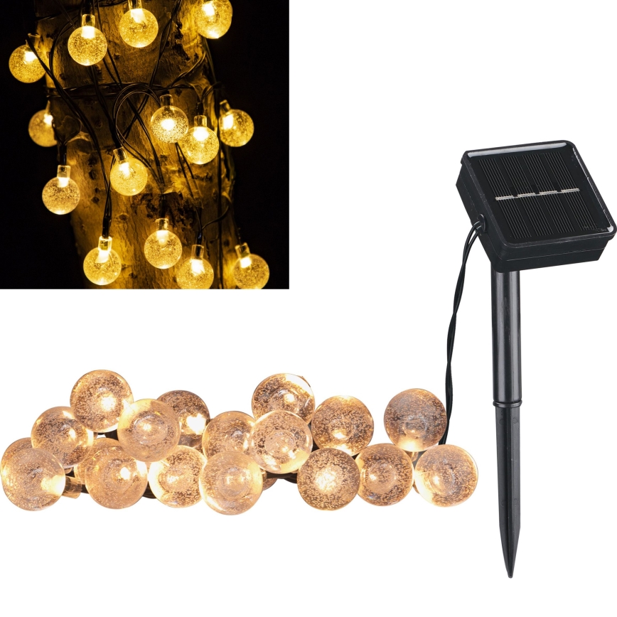 LED соларна декоративна верига BUBBLE GLASS 20xLED/8 функции 4,85 м 600 mAh IP44 топла бяла светлина