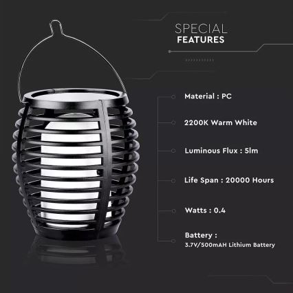 LED Соларна лампа FLAME 4в1 1xLED/0,45W/3,7V IP44 500 mAh