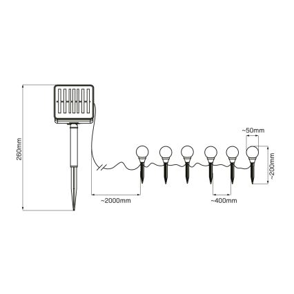 LED Соларна лампа KULKI 6xLED/1,2V 600 mAh 4,3 m IP44 черен/бял