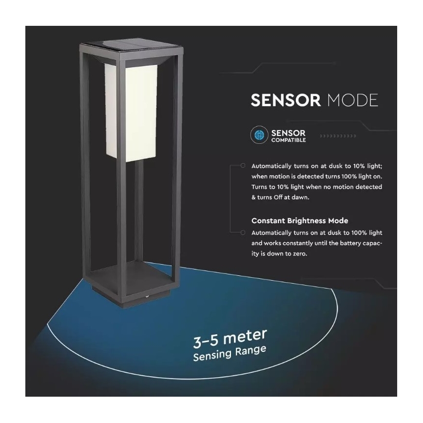 LED соларна лампа със сензор SAMSUNG CHIP LED/2W/3,7V IP65 2600 mAh