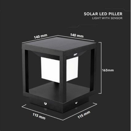 LED соларна лампа с сензор LED/2W/5,5V 3000K IP65 2600 mAh черна